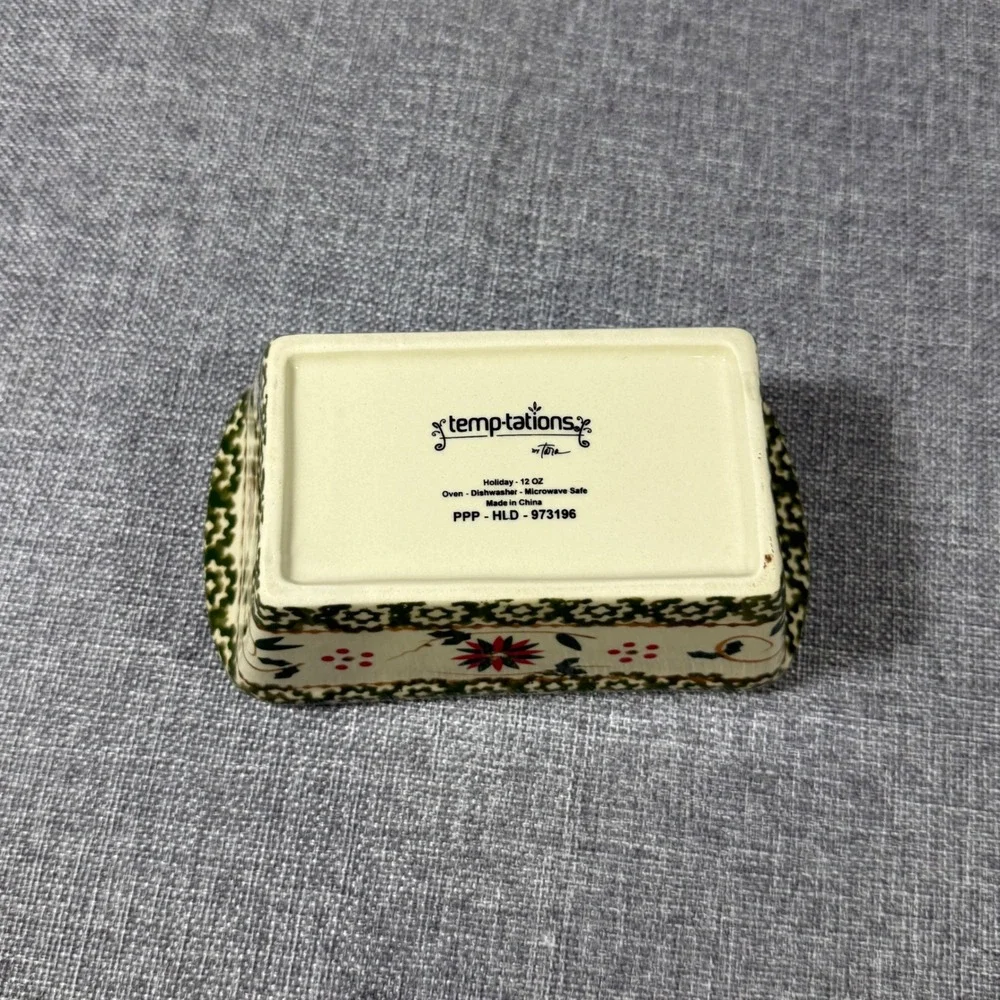 Temp-tations Holiday Mini Loaf Pan Small Green Red Floral Christmas 12oz Ceramic